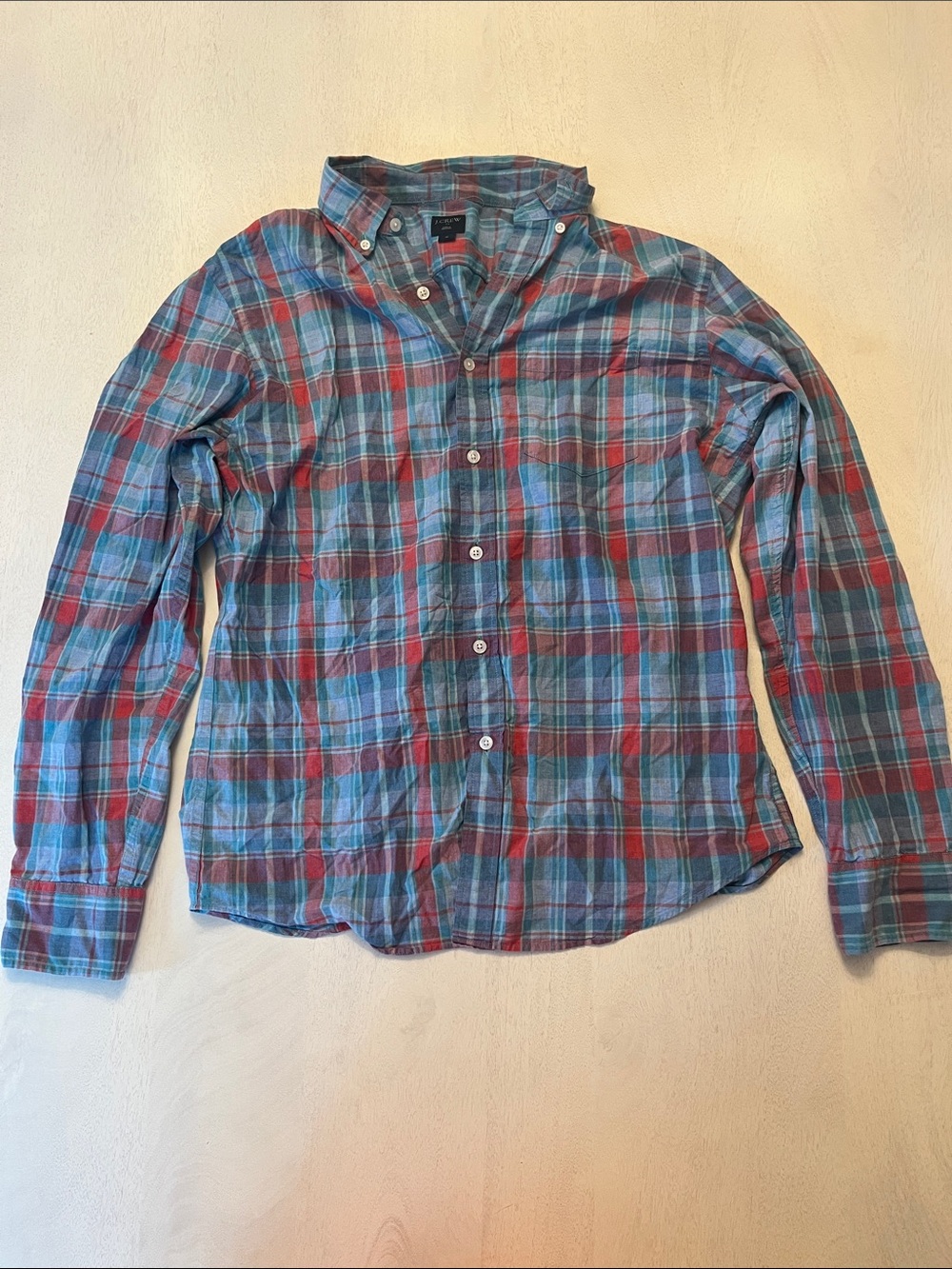 J. Crew Men’s Red, Blue, and Green Plaid Button-Down Shirt